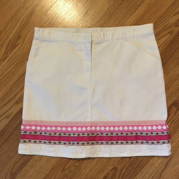 Lilly Pulitzer Other - Vintage Lilly Pulitzer White Denim mini skirt Pink Grosgrain Ribbon Trim size 12